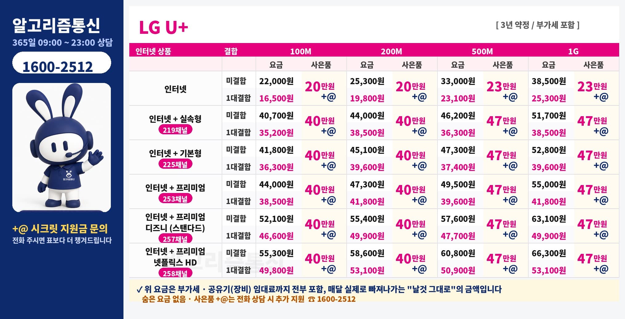 LG U+ 인터넷 요금표